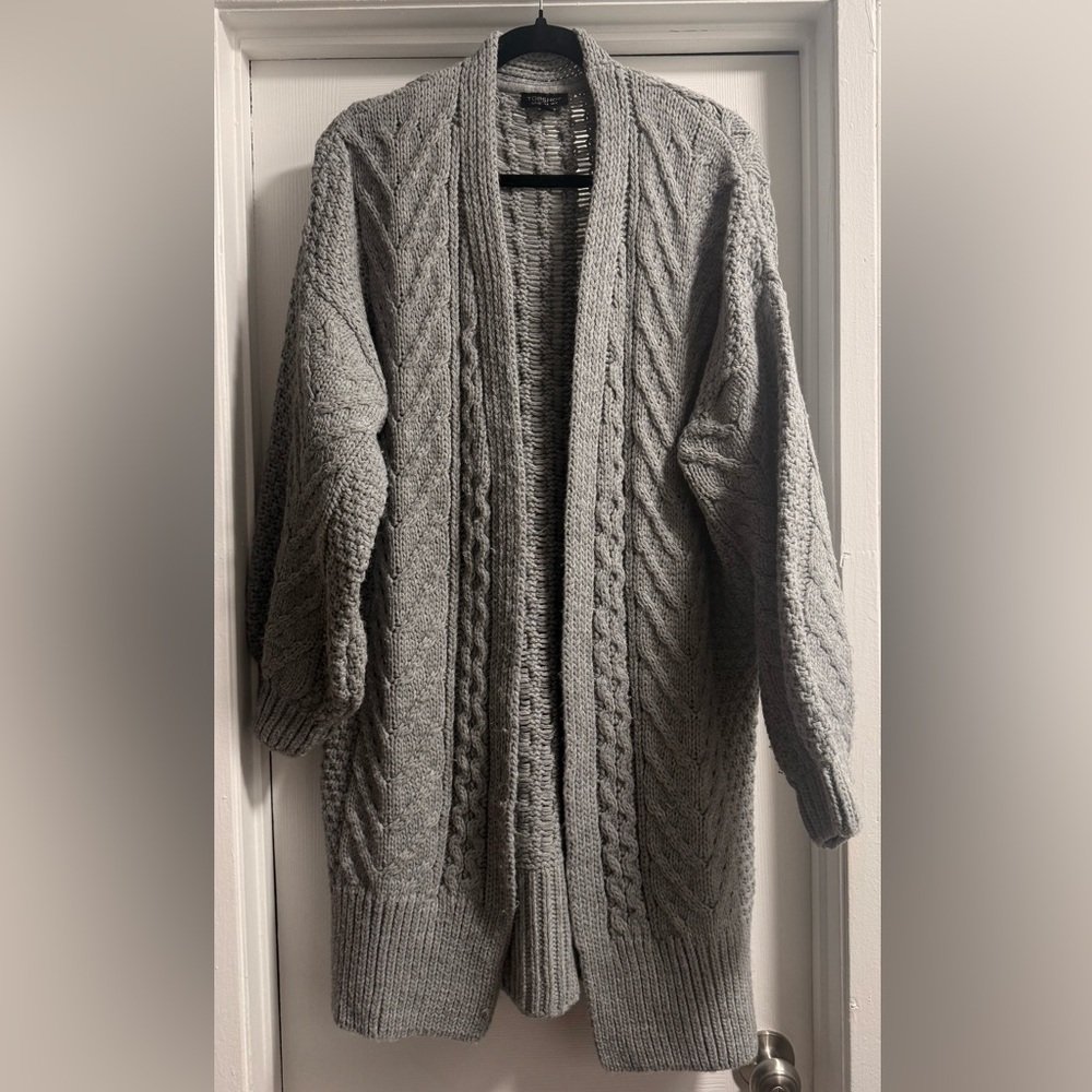 Topshop Grey Chunky Cable Knit Longline Cardigan